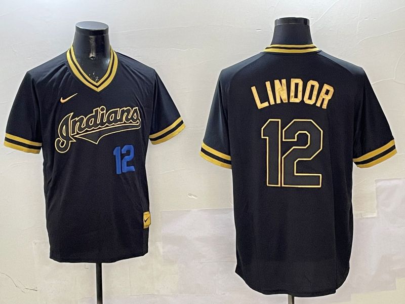 Men Cleveland Indians #12 Lindor Black Gold Game 2025 Nike MLB Jersey style 3->cleveland indians->MLB Jersey